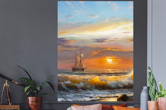 Stickers muraux - Sticker Foil - Peinture - Water - Voilier - Huile - 120x160 cm - Film Adhésif - Stickers muraux Chambre Enfant - Papier Peint Auto Adhésif XXL