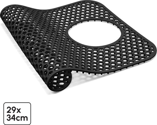 Bodo® Tapis d'évier en Siliconen Zwart avec trou - 34 x 29 cm - Accessoires de vêtements pour bébé de Cuisine - Protecteur d'évier - Sous-verres en Siliconen - Anti-rayures - Accessoires de vêtements pour bébé d'évier