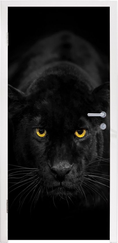 Sticker de porte Panthère - Animaux - Zwart - Yeux - 85x205 cm - Poster de porte