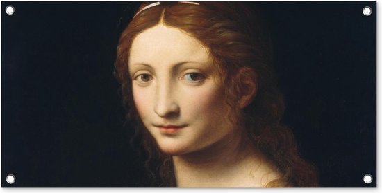 Tuinposter Maria Magdalena - Leonardo da Vinci - 80x40 cm - Wanddecoratie Buiten - Tuinposter - Tuindoek - Schuttingposter - Tuinschilderij