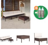 vidaXL 5 delige Loungeset met kussens poly rattan bruin Tuinset Inclusief Onderhoudsset