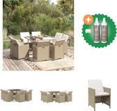 vidaXL 9 delige Tuinset met kussens poly rattan beige Tuinset Inclusief Onderhoudsset