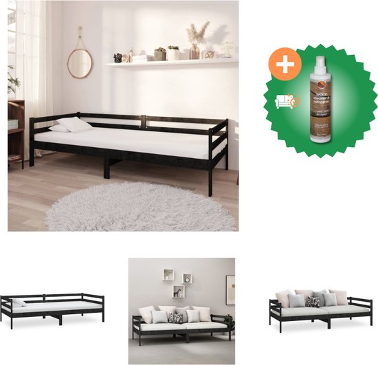 vidaXL Bedbank massief grenenhout zwart 90x200 cm - Bed - Inclusief Houtreiniger en verfrisser