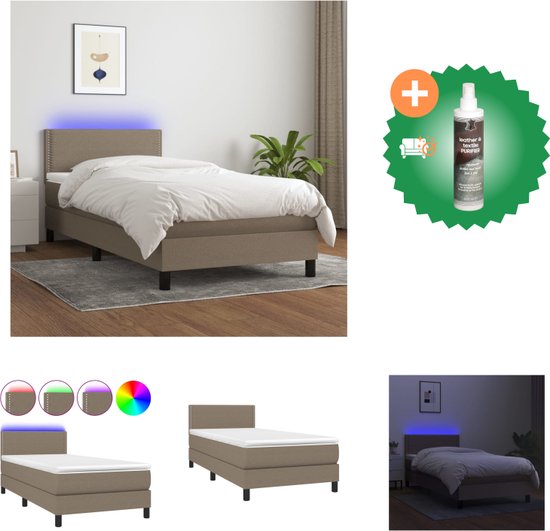 vidaXL Boxspring met matras en LED stof taupe 100x200 cm - Bed - Inclusief Reiniger