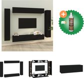 vidaXL 8-delige Tv-meubelset bewerkt hout zwart - Kast - Inclusief Houtreiniger en verfrisser