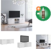 vidaXL Tv-meubel 120x34x37 cm bewerkt hout wit - Kast - Inclusief Houtreiniger en verfrisser