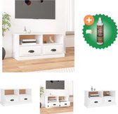 vidaXL Tv-meubel 93x35-5x45 cm bewerkt hout wit - Kast - Inclusief Houtreiniger en verfrisser