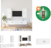 vidaXL 4-delige Tv-meubelset bewerkt hout wit - Kast - Inclusief Houtreiniger en verfrisser