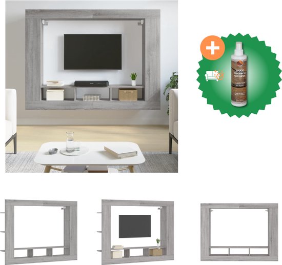 vidaXL Tv-meubel 152x22x113 cm bewerkt hout grijs sonoma eikenkleurig - Kast - Inclusief Houtreiniger en verfrisser