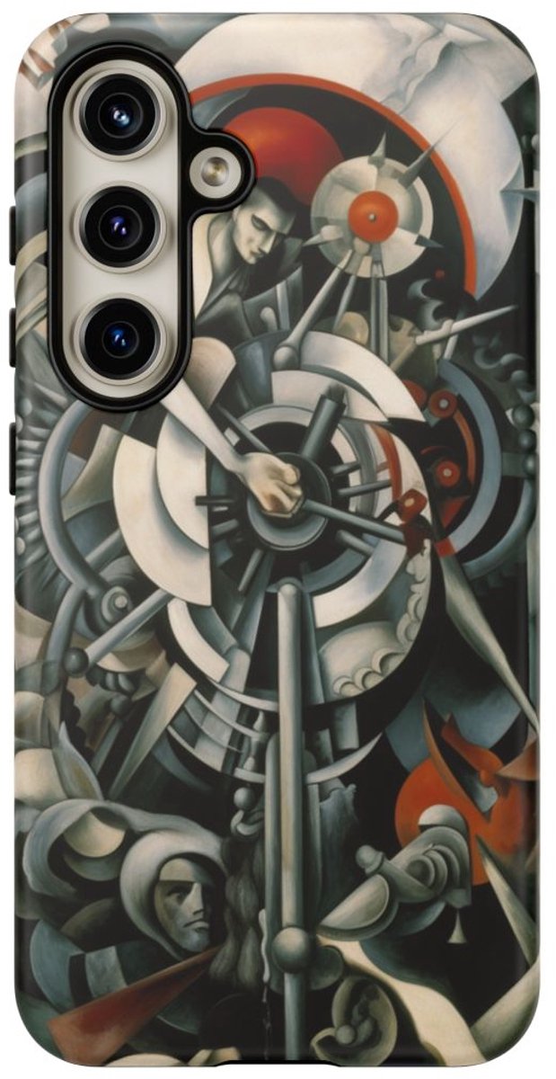 Abstracte Geometrische Man met Machines – Telefoonhoesje Geschikt voor Galaxy S24
