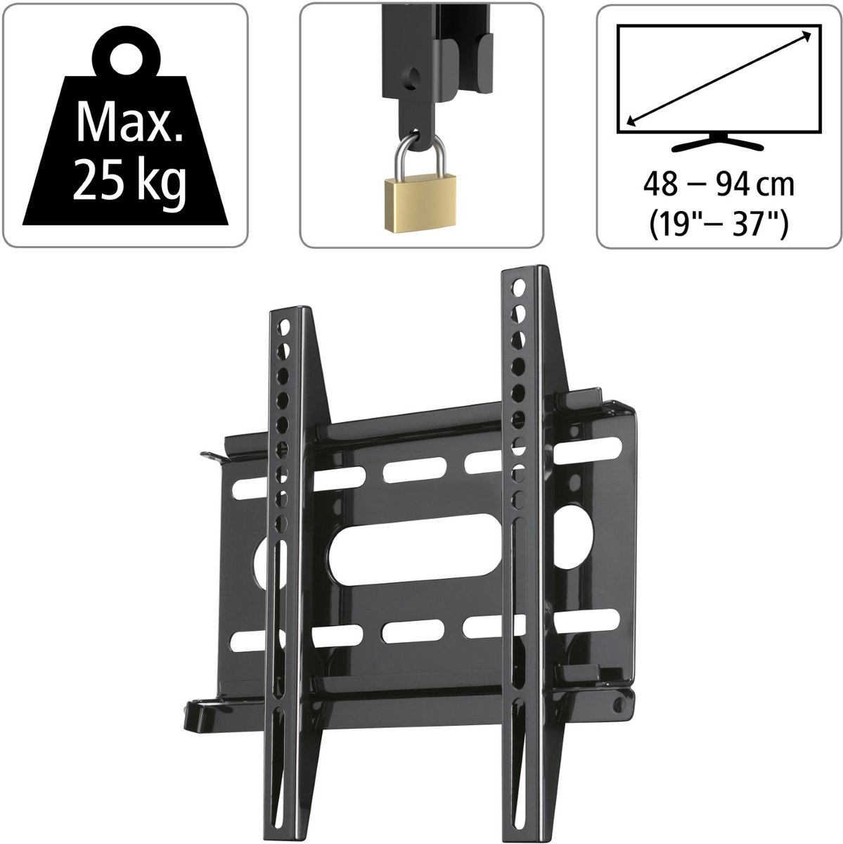 Bol.com Hama TV-muurbeugel fix ultra plat 3 sterren zwart VESA 200x200 zwart aanbieding