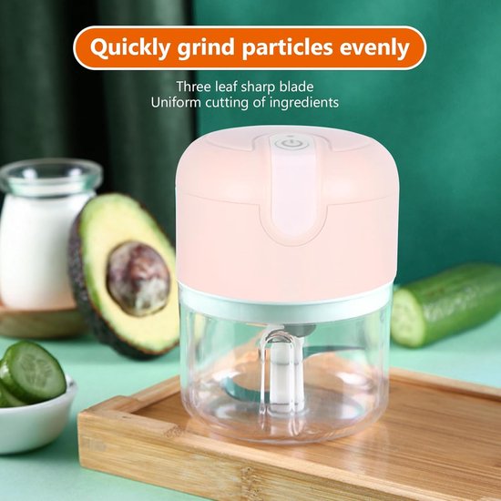 Blender - Blender to go - Foodprocessor - Mini Blender - 250ml - Oplaadbare - Geschikt voor babyvoeding - groenten in smoothies - chili - groenten - noten - fruit in vlees - roze van Merkloos — afbeelding 3