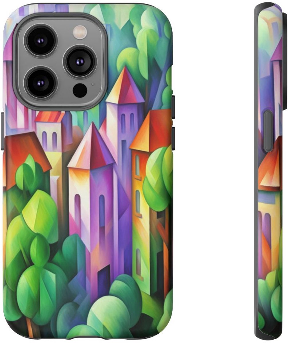 Kleurrijk Abstract Stadsgezicht – Telefoonhoesje Geschikt voor iPhone 14 Pro