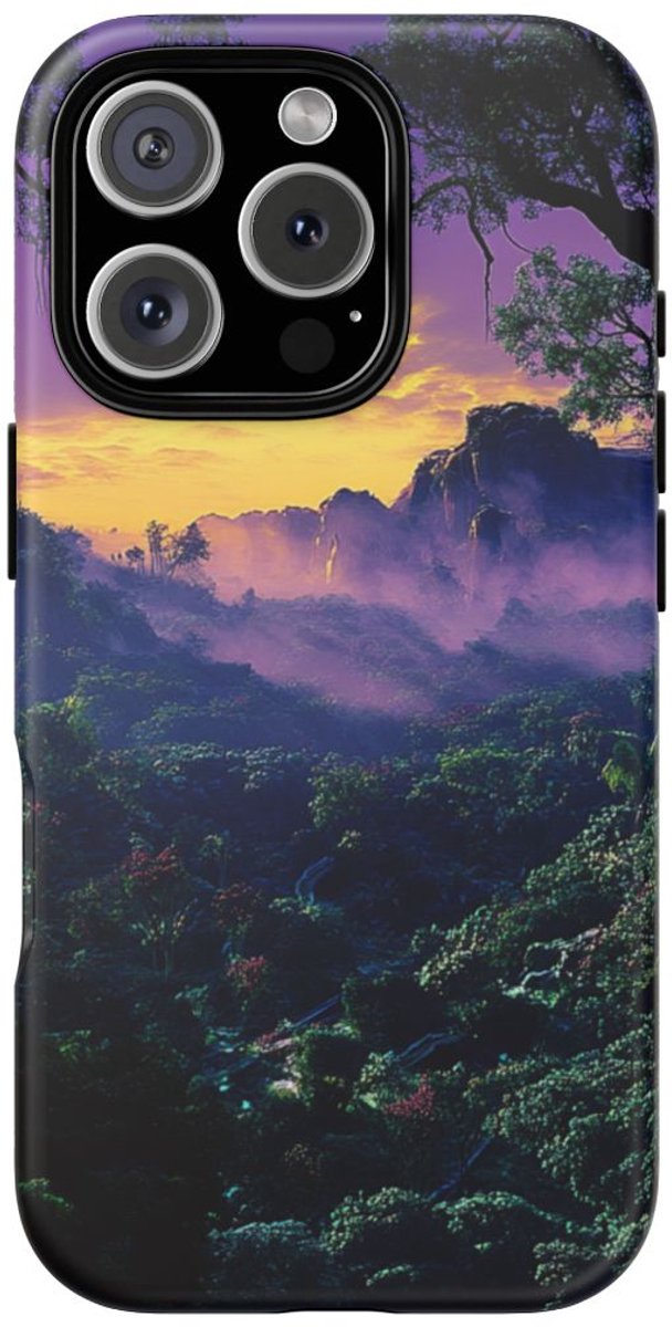 Sprookjesachtige Jungle Zonsondergang – Telefoonhoesje Geschikt voor iPhone 16 Pro