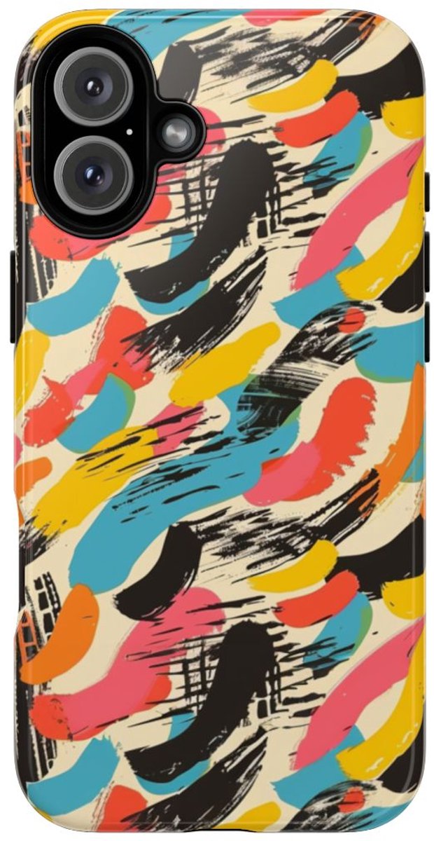 Levendig Abstract Penseelstrepenpatroon – Telefoonhoesje Geschikt voor iPhone 16 Plus