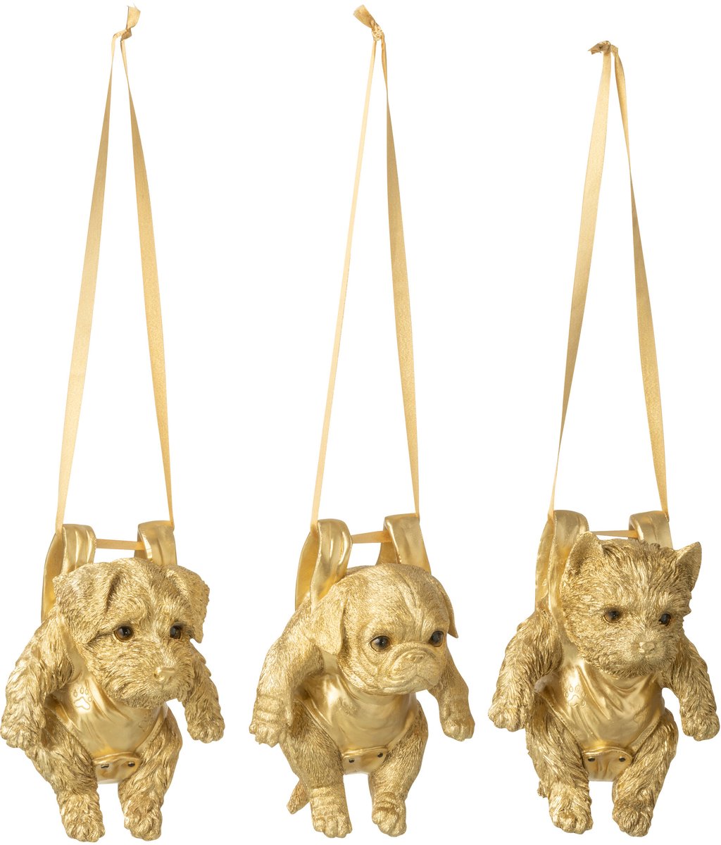 J-Line hanger Hond - kunststof - goud - 3 stuks