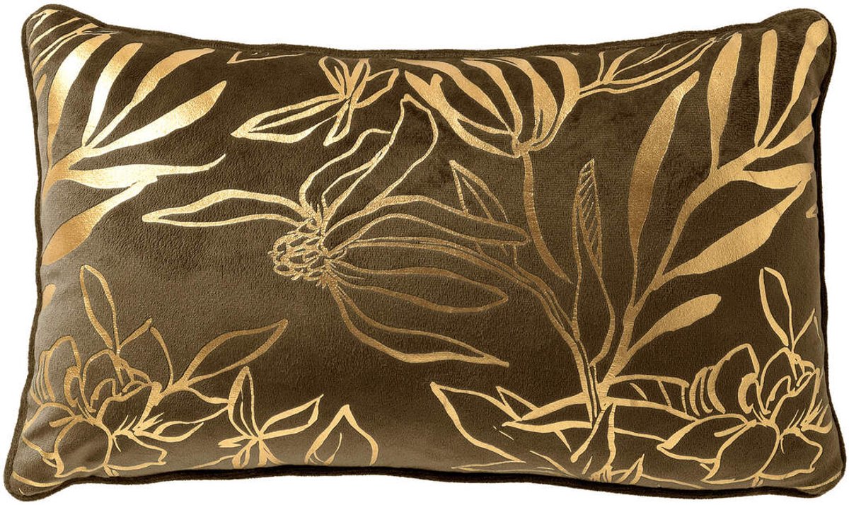 Dutch Decor LONNE - kussenhoes 30x50 cm - bladmotief - Military Olive - groen - met rits - zonder binnenkussen Olijfgroen