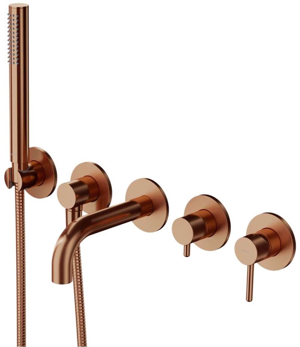 OMNIRES Y - Inbouw badkraan, 5-gats installatie, met inbouwdeel, met accessoires, geborsteld koper Y1237-1SCPB