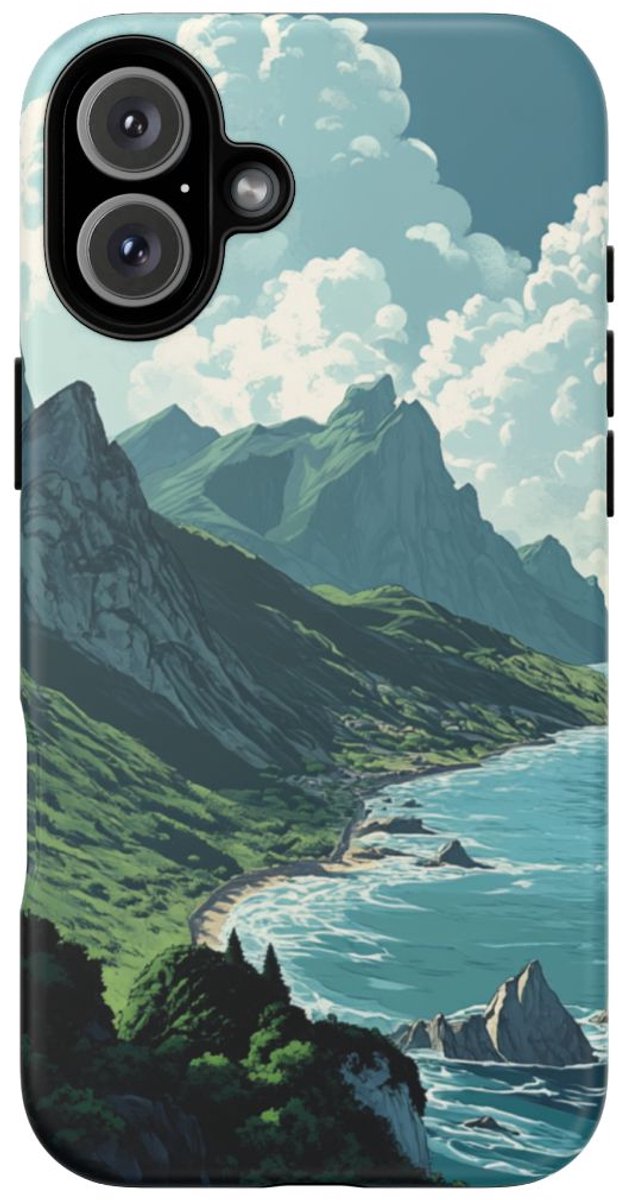 Berg- en Zeezicht – Telefoonhoesje Geschikt voor iPhone 16 Plus