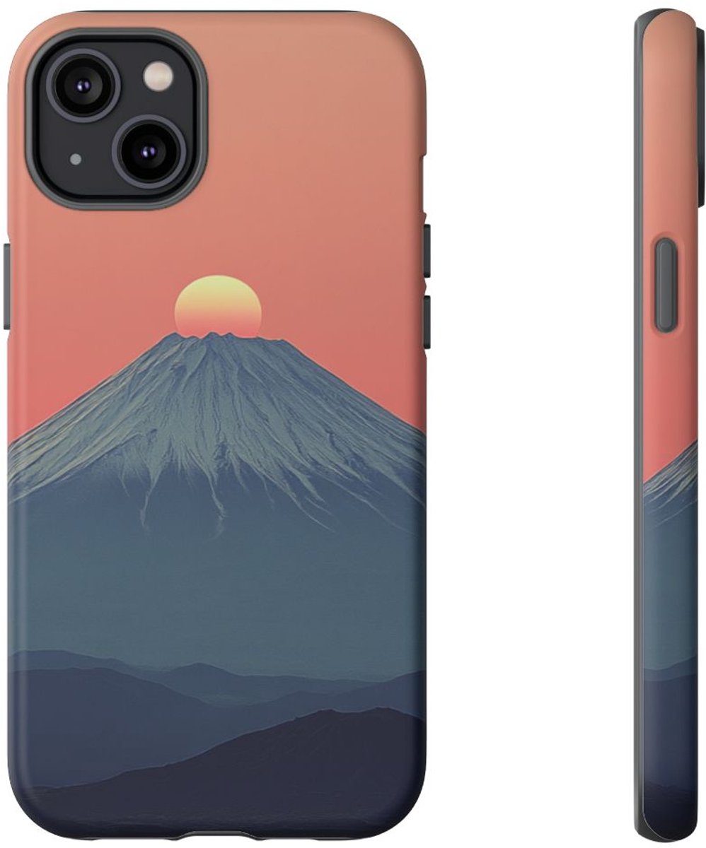 Zonsondergang bij Berglandschap – Telefoonhoesje Geschikt voor iPhone 14 Plus