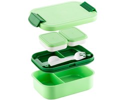Lunchbox - Bentobox - inclusief bestek - 23*15*8cm - lunchboxen - Broodtrommel - lunchbox met vakjes - 5 compartimenten - geschikt voor uit eten gaan - werk en picknicks - magnetron - vaatwasser - en vriezerbestendig - Groen