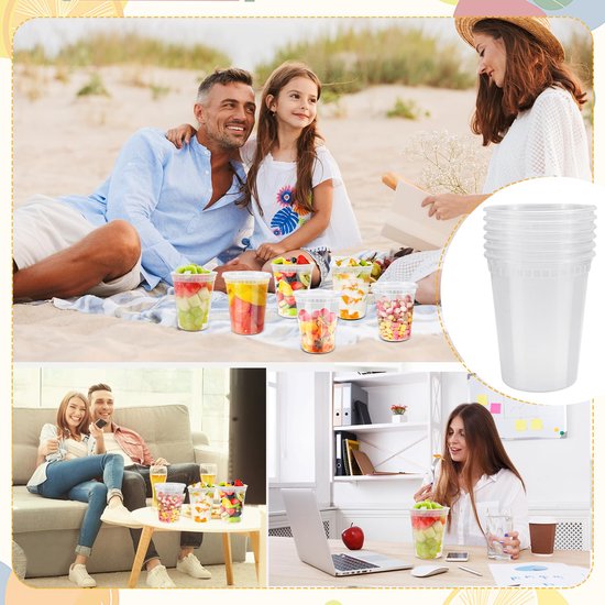 24 stuks kunststof containers met deksel, 960 ml, herbruikbare