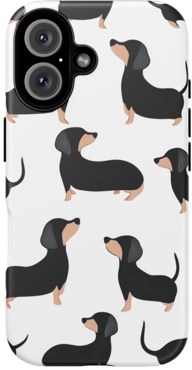 Minimalistisch Zwart Met Tan Teckelpatroon – Telefoonhoesje Geschikt voor iPhone 16