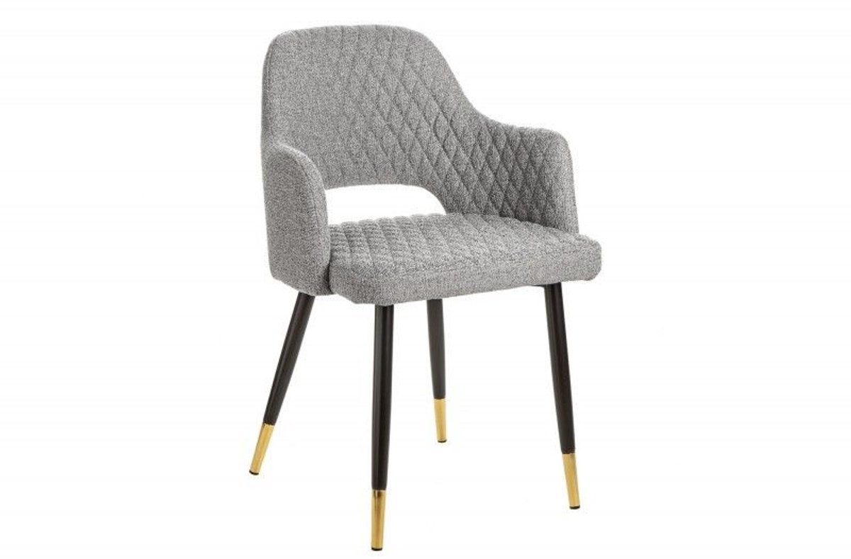 Invicta Interior Elegante stoel PARIS lichtgrijs met decoratieve stiksels en gouden voetkappen - 40570 Zie omschrijving