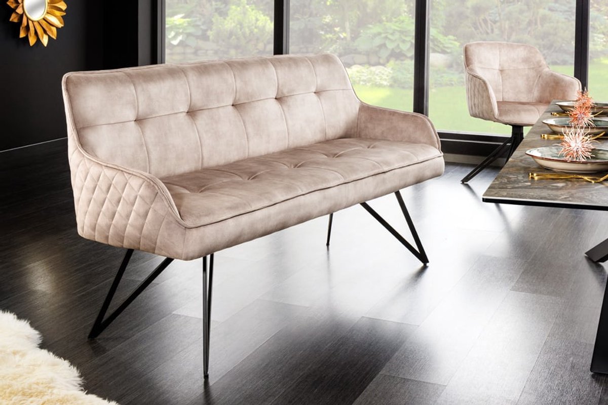 Design bank EUPHORIA 160cm champagne grijs fluweel haarspeldpoten metalen poten armleuningen - 43126