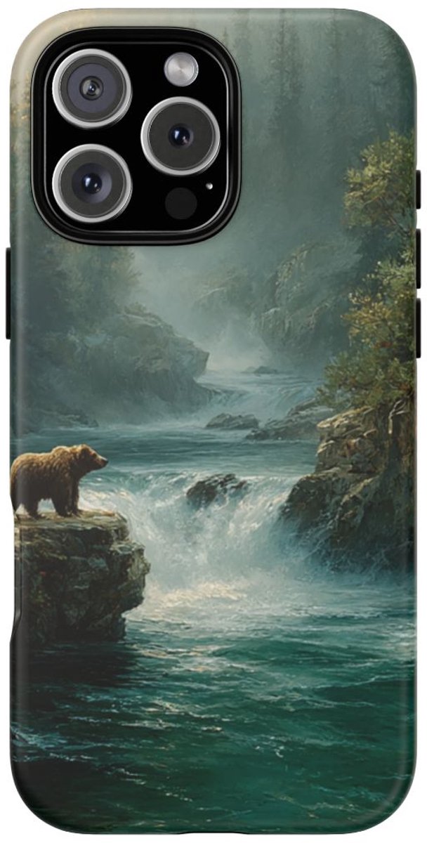 Bruine Beer bij Stromende Rivier – Telefoonhoesje Geschikt voor iPhone 16 Pro Max
