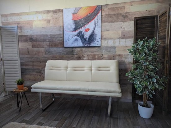 Canapé MCW-H70, canapé de salle à manger canapé rembourré, dossier tissu/textile acier inoxydable brossé ~ gris marron 160cm