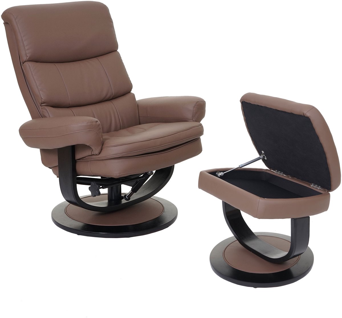 Relaxfauteuil MCW-C16, TV-fauteuil TV-fauteuil met opbergvak, MVG-gecertificeerd ~ kunstleer chocolade