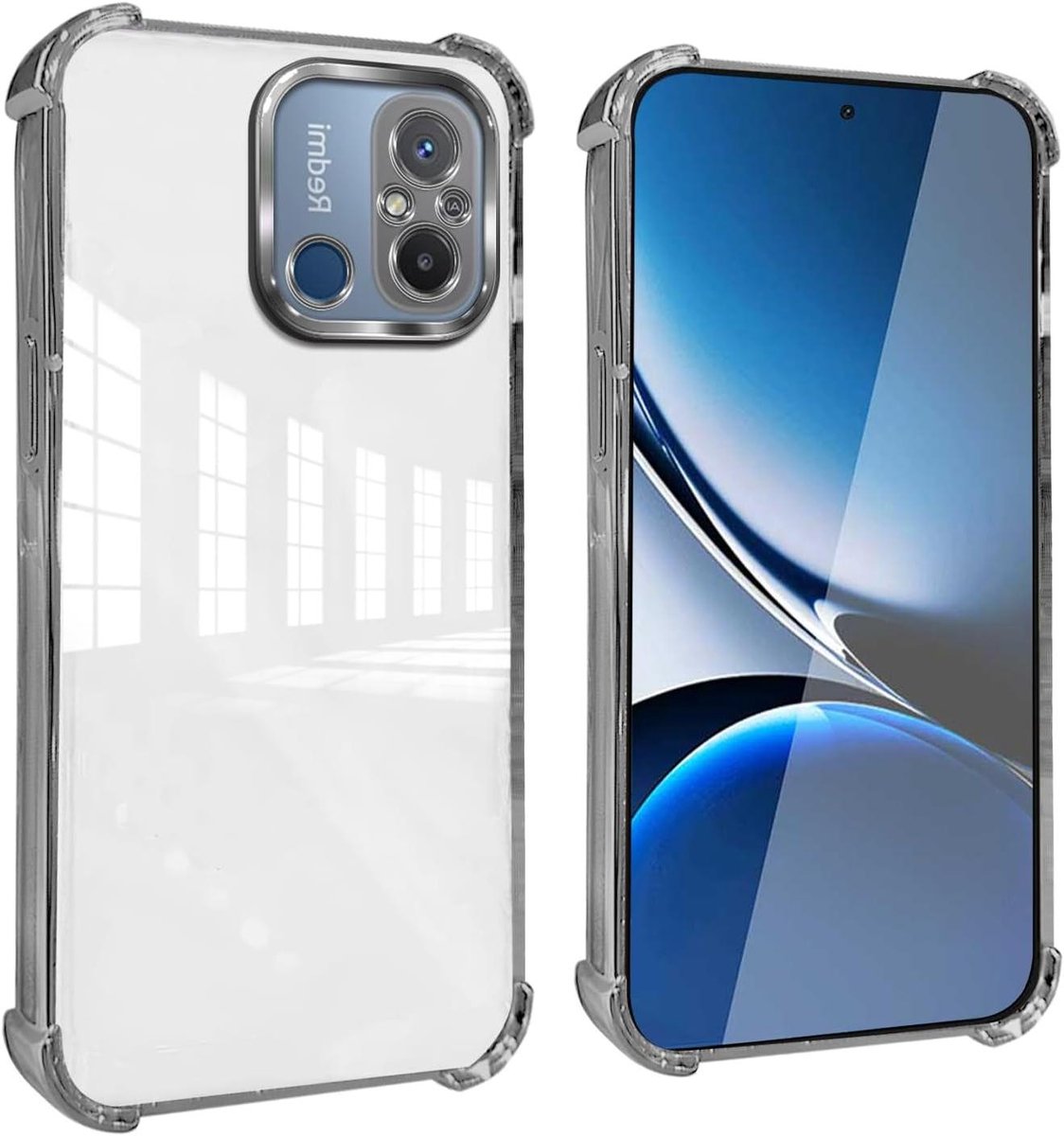 Allecto Plus - Beschermhoes voor mobiele telefoon - Schokbestendig en transparant ontwerp - Zilver - Hoogwaardige hoes voor Xiaomi Redmi 12C