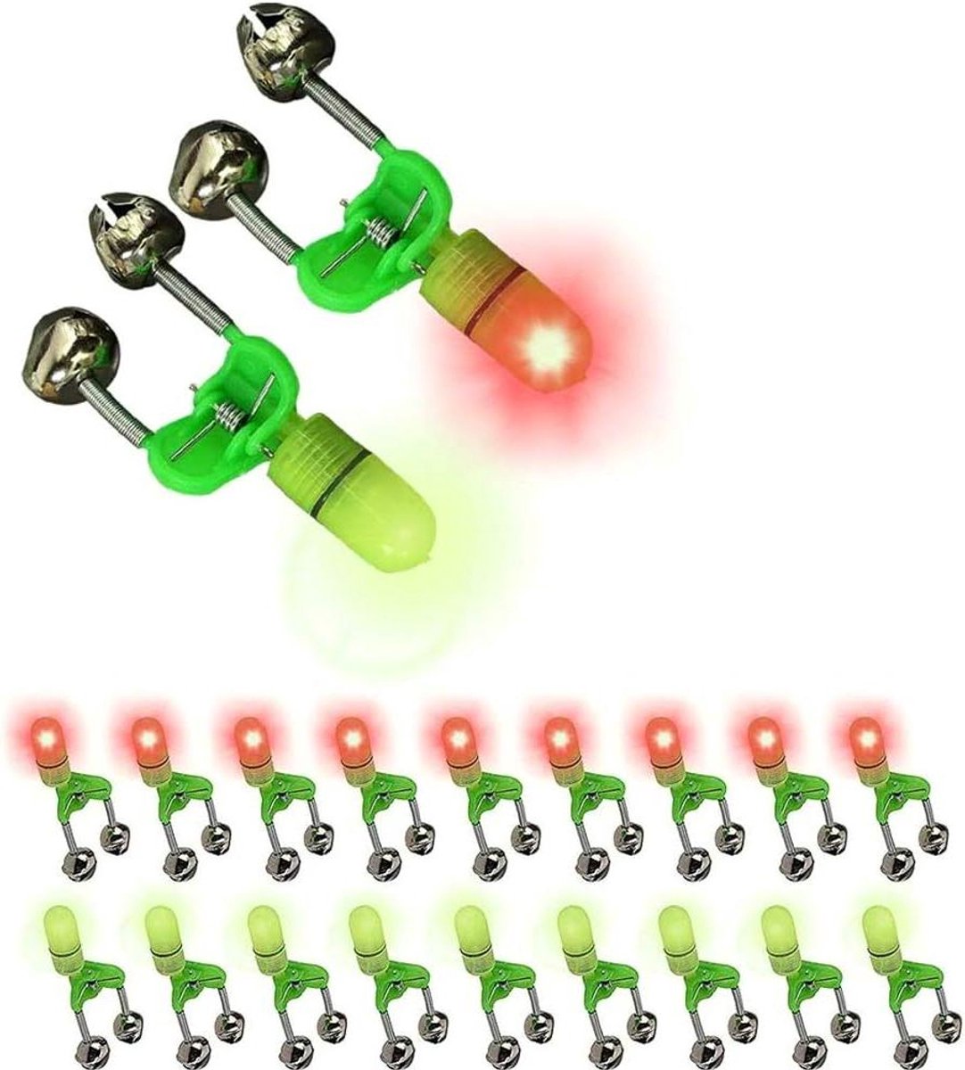 Allecto Plus - Visalarm met 20 stuks clip licht voor hengels - visaas LED clip voor dubbele bel - beet indicator alarm signalering