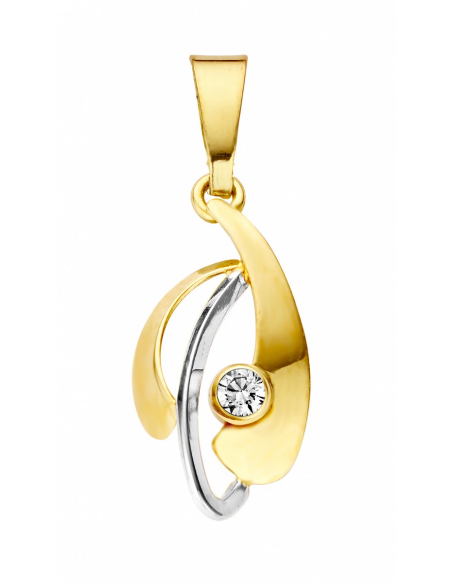 Mori Gold 14krt geel-/witgouden hanger met 0,03crt diamant, subtiele fantasie hanger met een moderne uitstraling, model 41-HN-368-0.03