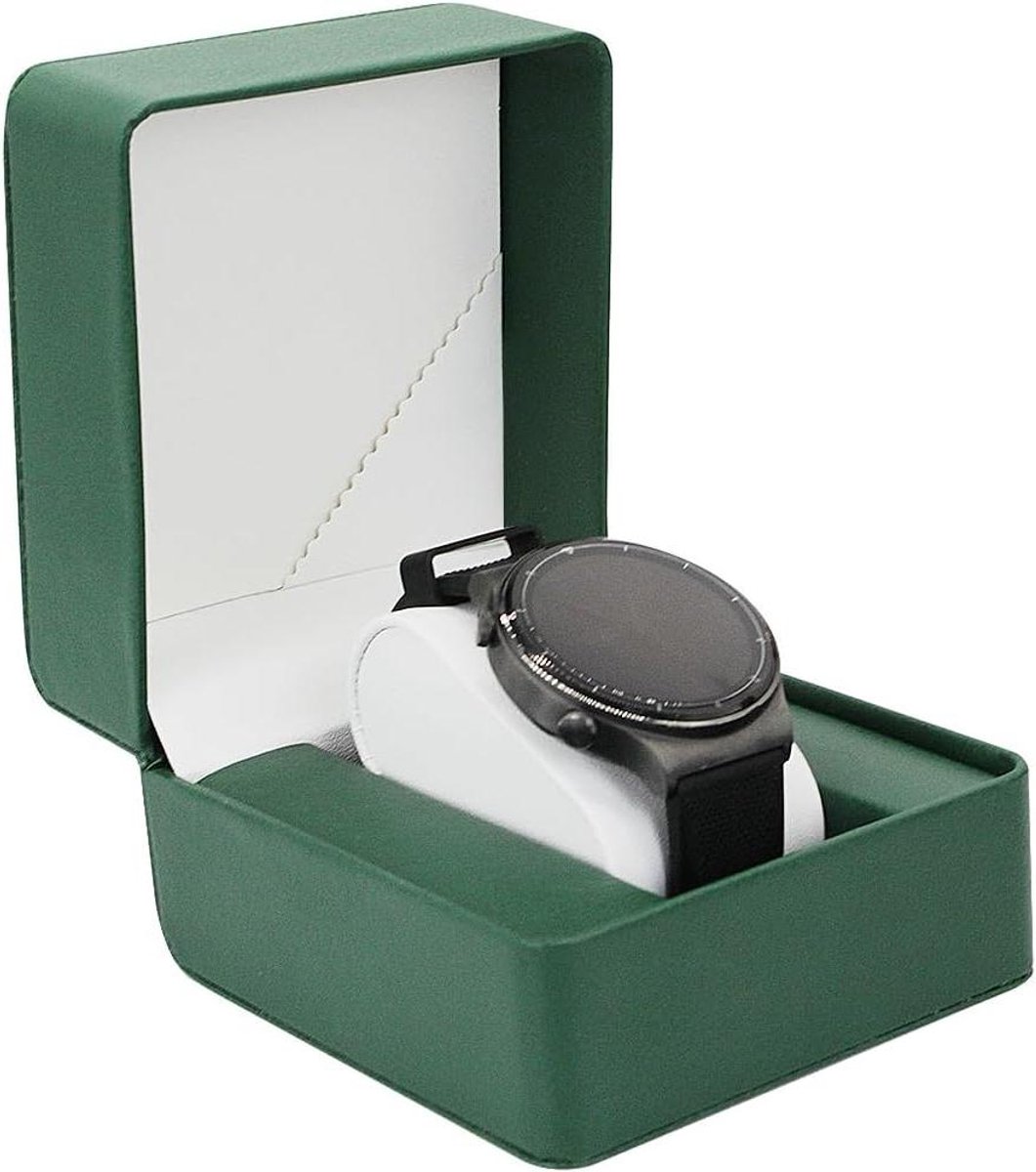 Allecto Plus - Elegante PU-lederen horlogebox voor horlogeopslag met afneembare kussens - ideaal voor polshorloges en smartwatches - groen - horlogehouder met stijlvol design.