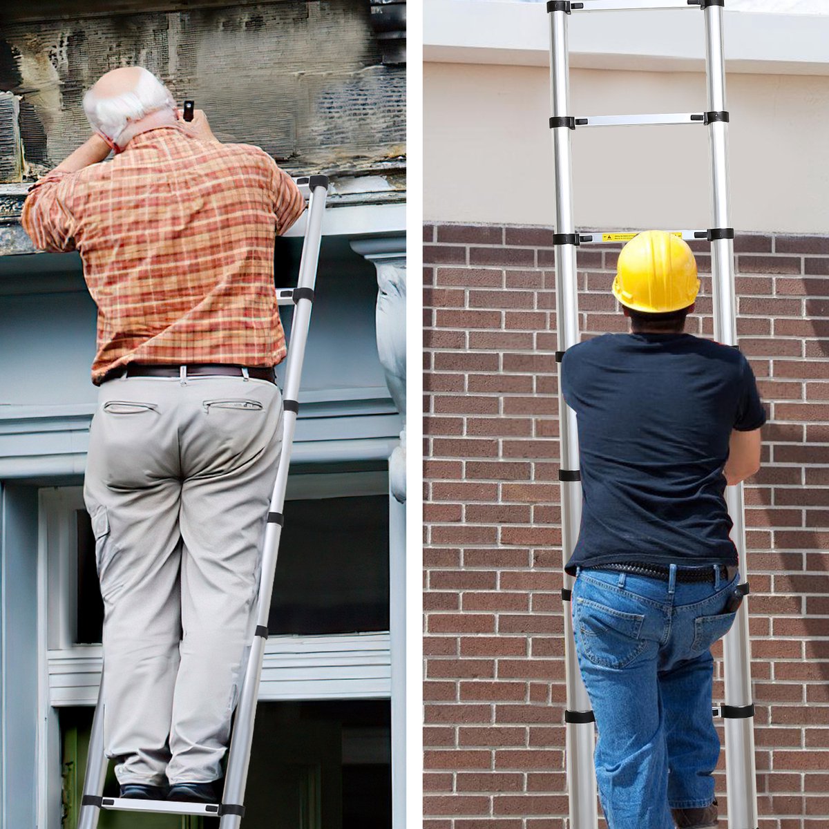Telescopische Ladder - Telescoopladder - 3,2 m zilver, Max. Belasting 150 kg, Compact en Draagbaar met Soft Closing Systeem, Geschikt voor Particulier en Professioneel Gebruik, Telescopische Vouwladder – foto 6