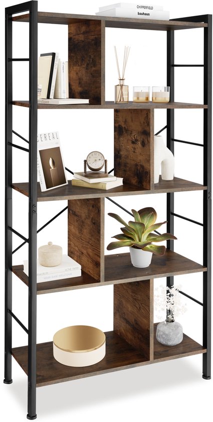 HOMCOM Boekenkast met 7 niveaus, stalen frame, industriële stijl