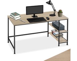 tectake® Bureau met bergruimte - Computerbureau met 2 planken - Bureautafel van hout en metaal - Industrieel design - Zwart metalen frame - Afmetingen (LxBxH) 120 x 60 x 75,5 - Lichtbruin