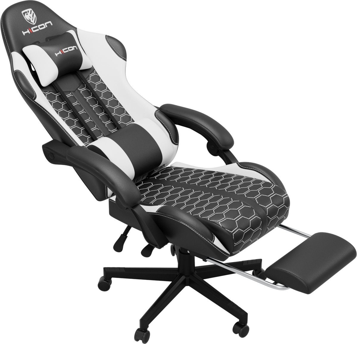 Afbeelding 3 van Gamestoel - Gaming stoel - Game stoel - Gaming Chair - HICON® - Verstelbaar - Lambeth - Max Gewicht 150 kg - Zwart Wit