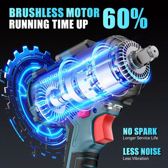 21V Draadloze Elektrische Momentsleutel – Elektrische Slagschroevendraaier – Accu Momentsleutel – Draadloze Momentsleutel – Auto Momentsleutel – Brushless Motor – 4000mAh Lithium-ion Accu – Blauw