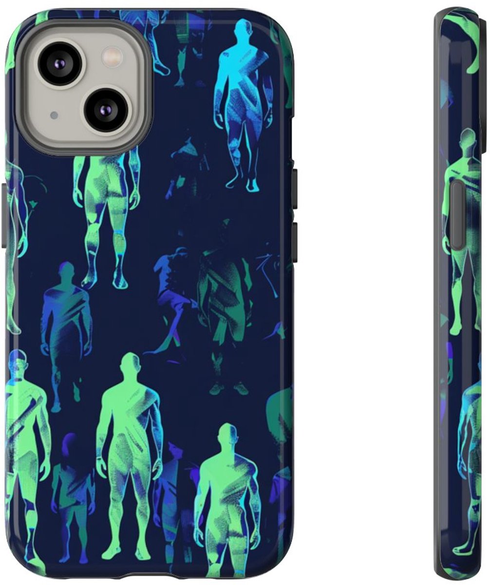 Blauw-Groene Neon Figurenpatroon – Telefoonhoesje Geschikt voor iPhone 14