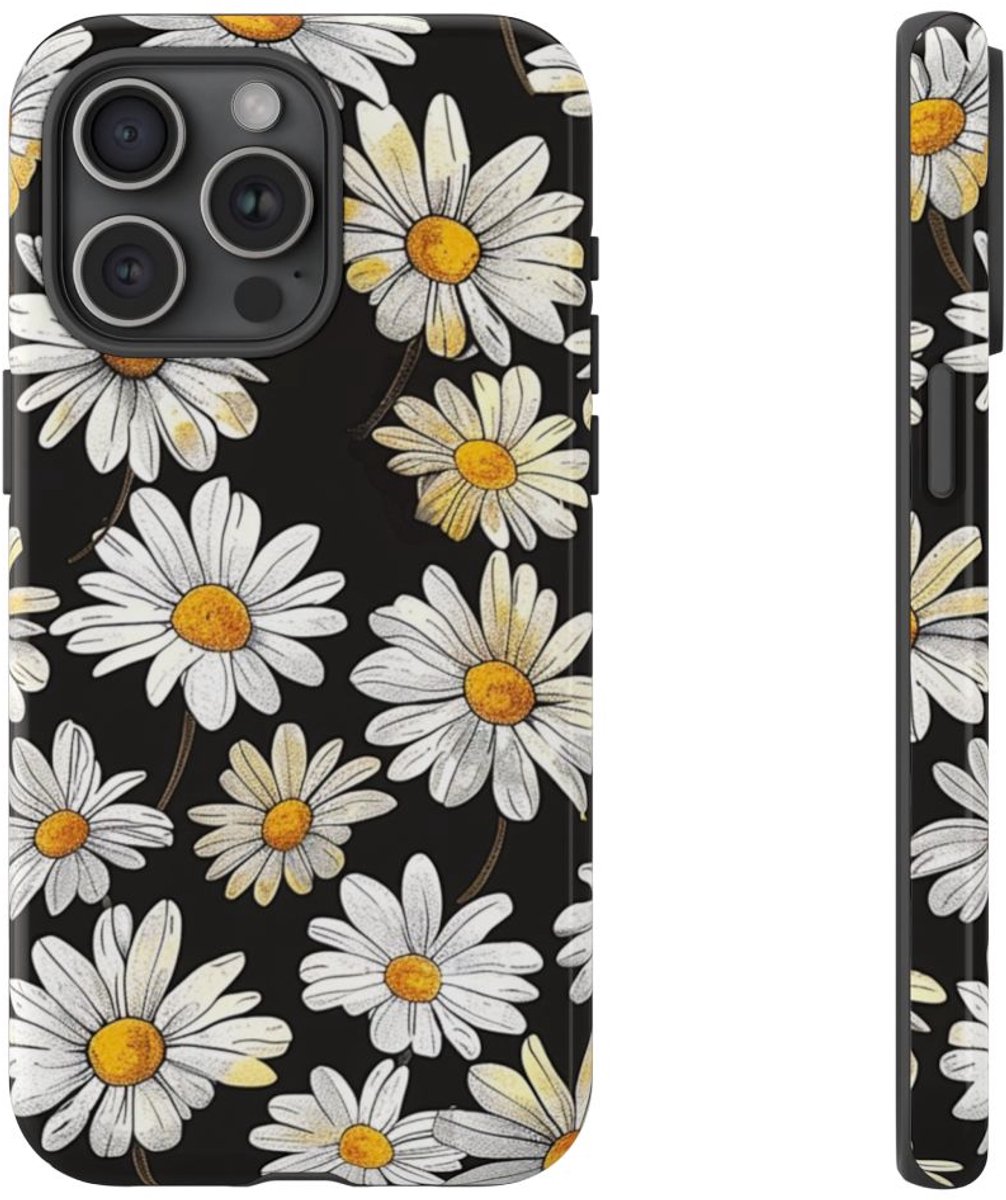 Witte Madeliefjespatroon – Telefoonhoesje Geschikt voor iPhone 15 Pro Max
