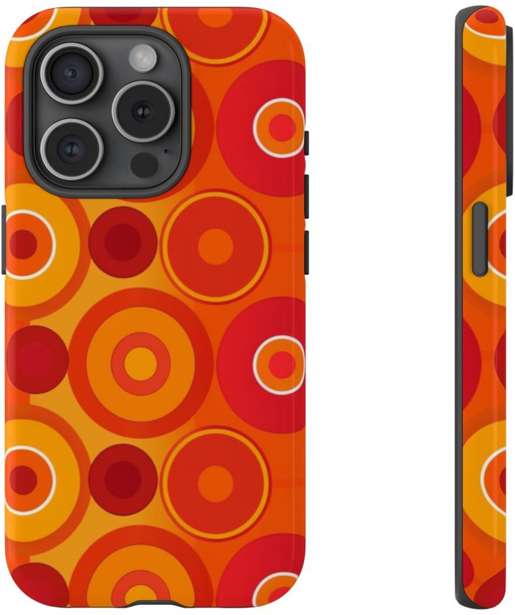 Oranje en Rode Cirkels met Glanzend Effect – Telefoonhoesje Geschikt voor iPhone 15 Pro