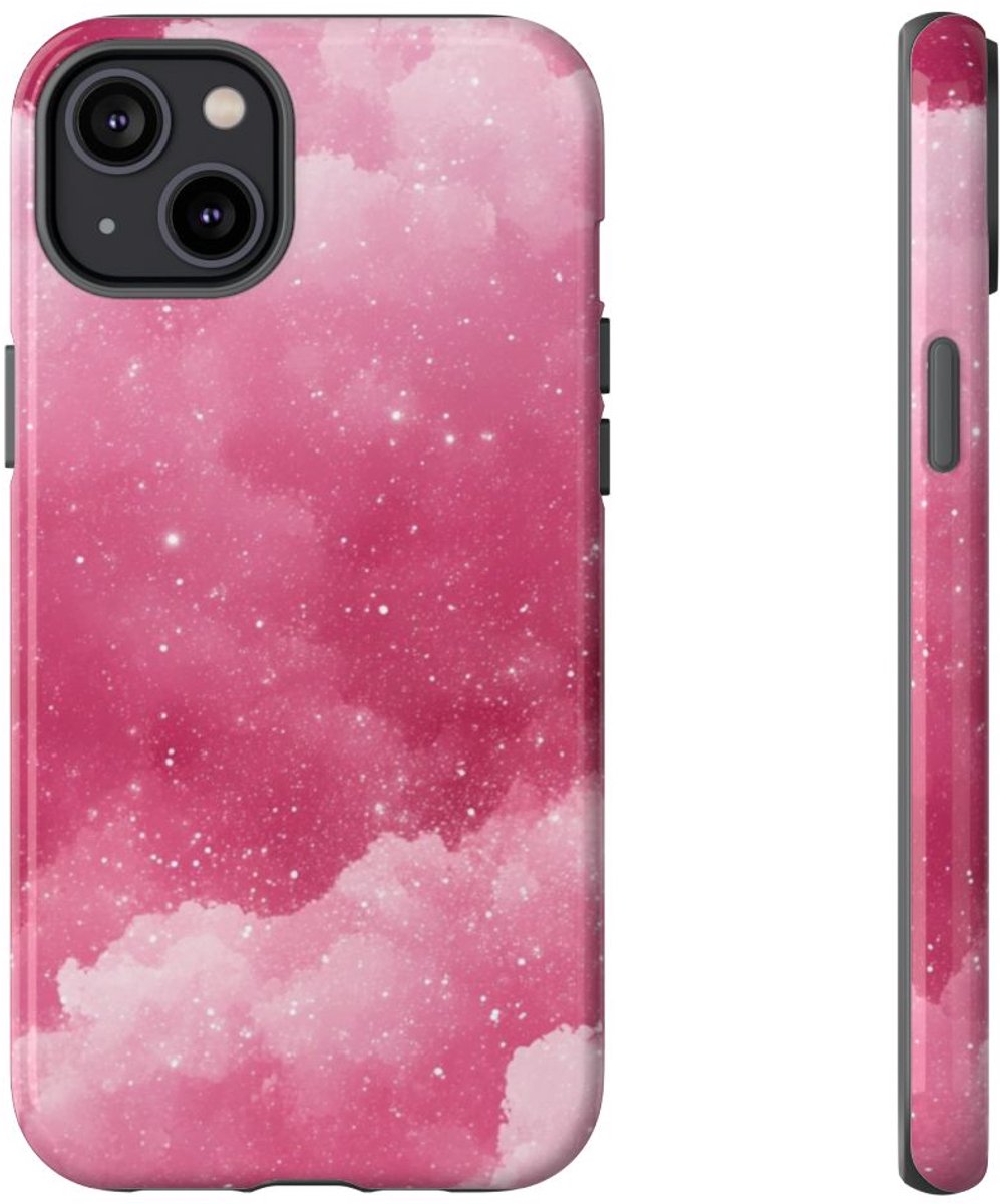 Roze Glitterwolkenpatroon – Telefoonhoesje Geschikt voor iPhone 14 Plus