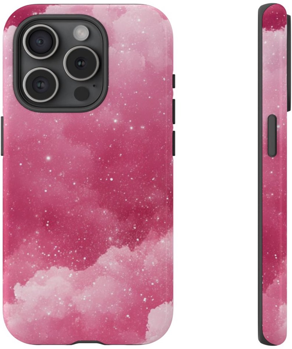 Roze Glitterwolkenpatroon – Telefoonhoesje Geschikt voor iPhone 15 Pro