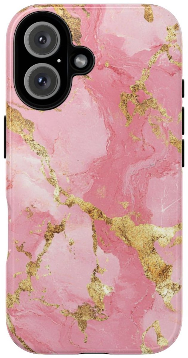 Roze en Gouden Marmerstructuur – Telefoonhoesje Geschikt voor iPhone 16