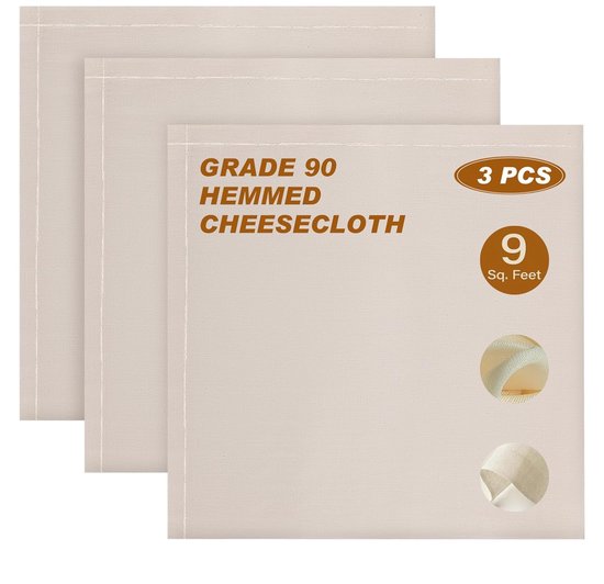Mousseline Doeken (35 cm x 25 cm) - Kaasdoeken voor Filteren, Herbruikbare Organische Mousseline Doek voor Koken en Filteren - Ongebleekte Katoenen Filterzak met Trekkoord (1 Stuk