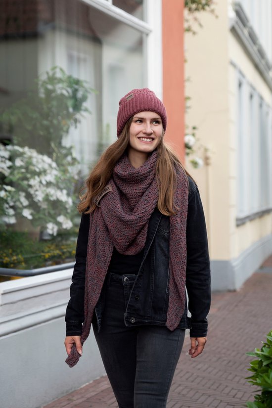 Knit Factory Sally Knitted Shawl - Driehoek Scarf Ladies - Écharpe XXL - Rouge vif - 220x85 cm - Tricot épais