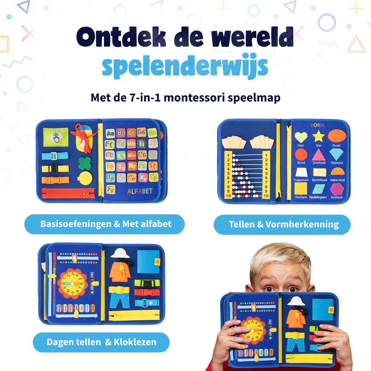 MontiPlay® Montessori Speelgoed - Sensorisch Speelgoed - Busy Board - Montessori Activiteitenboek - Educatief Speelgoed - Reisspeelgoed - Activiteitenbord - Senso Motorisch Speelgoed - Speelgoed voor in de Auto — afbeelding 5